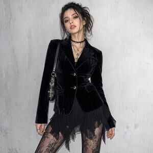 Vtg 70s Present Co Velvet Womens Blazer Sz 13/14 Y2K Whimsigoth Dark Acadmia